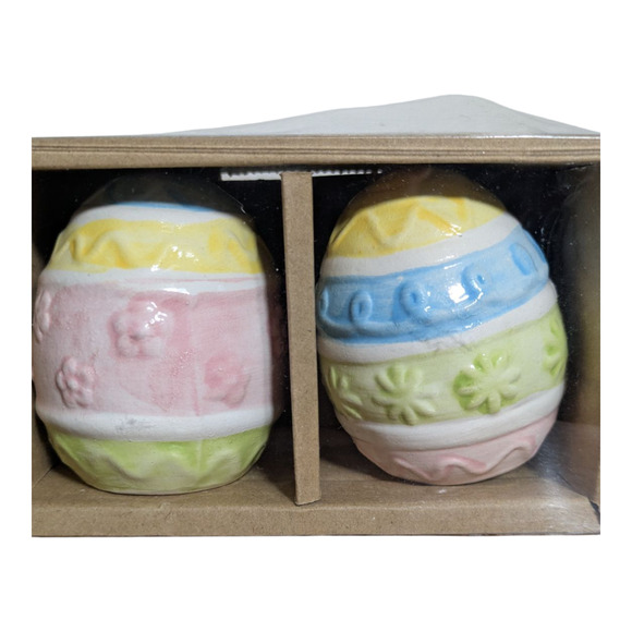 Easter Egg Salt -Pepper Shakers-Brand New Sealed-Bright Colors-Pink Blue Yellow - Picture 1 of 5